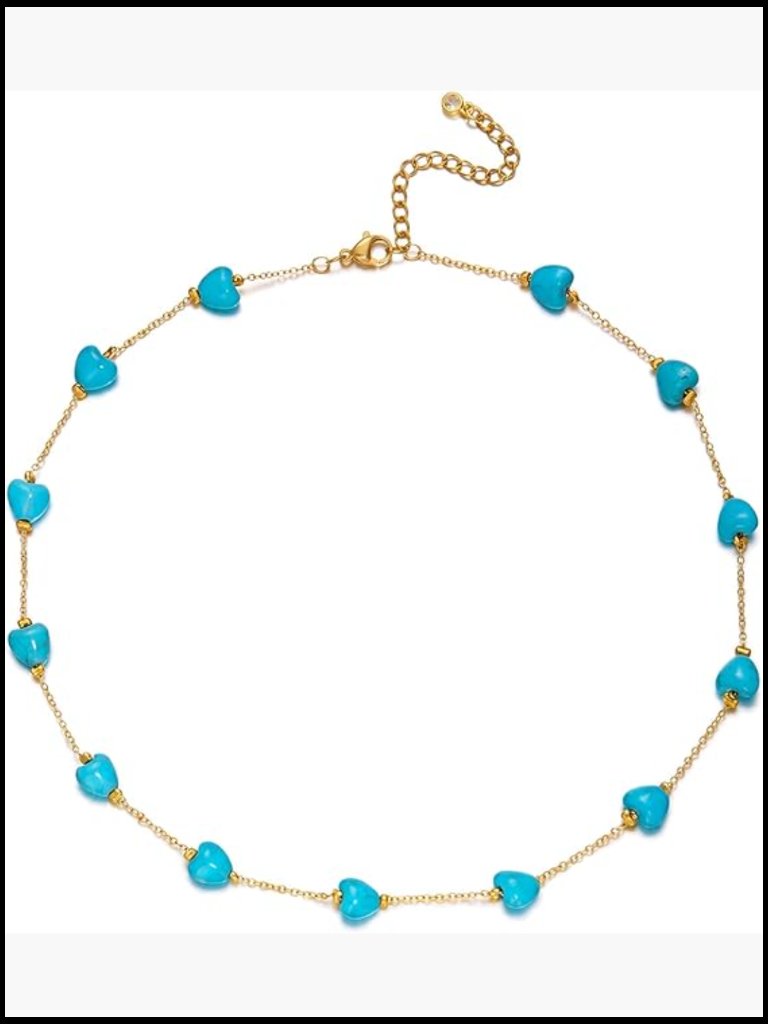 Dainty Turquoise Choker Necklace 18k Gold Plated Beaded Chain Boho Minimalist